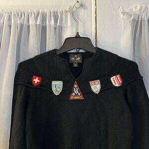 Postcard Ski Patch Merino Wool Sweater Women’s Size Small Black